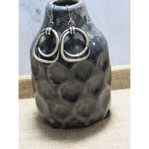 Modernist Silver-Tone Double Loop Earrings – Organic Wavy Geometric Dangles